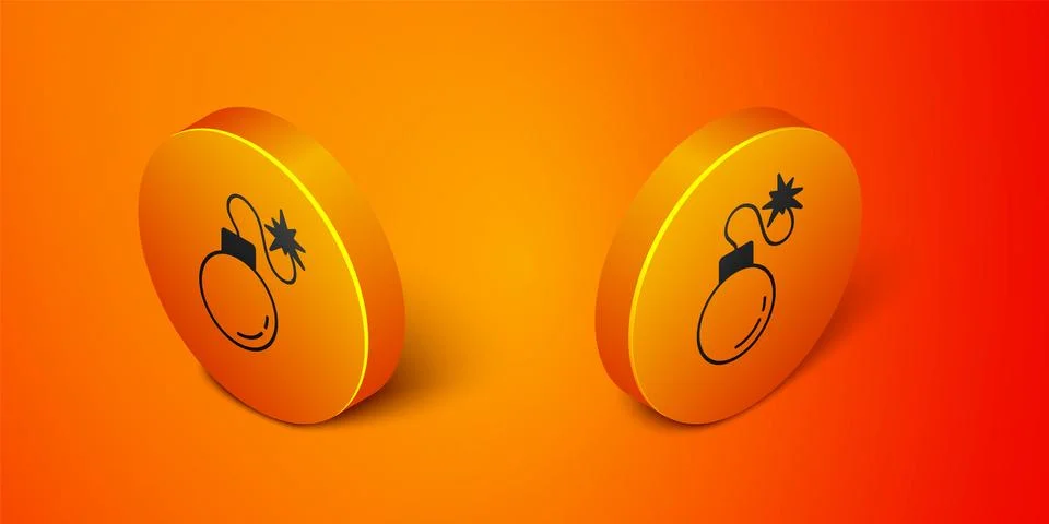 Isometric Bomb ready to explode icon isolated on orange background. Orange Stock Illustration