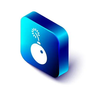 Isometric Bomb ready to explode icon isolated on white background. Blue squar Stock Illustration