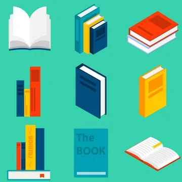 Isometric book icon set collection with open closed stacked textbooks イラスト素材