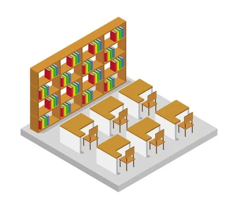 Isometric bookcase in vector on a white background Stock Illustration