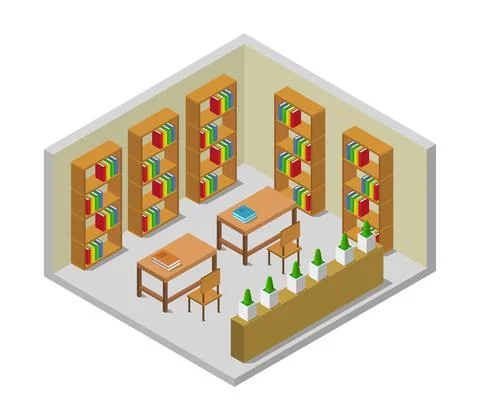 Isometric bookcase in vector on a white background Stock Illustration