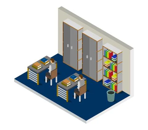 Isometric bookcase in vector on a white background Stock Illustration