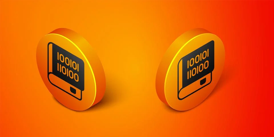 Isometric Books about programming icon isolated on orange background Stock Illustration