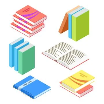 Isometric books and notepad isolated on white background 스톡 일러스트