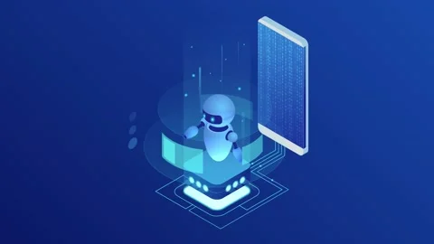 Isometric Bot and cybersecurity, artificial intelligence, AI and business IOT Stock Footage 131274675