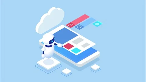 Isometric Bot and cybersecurity, artificial intelligence, AI and business IOT Stock Footage 131274677