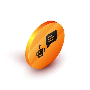 Isometric Bot icon isolated on white background. Robot icon. Orange circle bu Stock Illustration