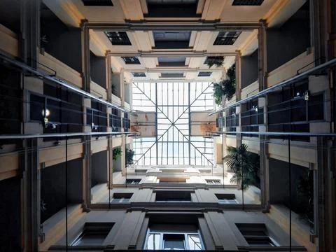 Isometric bottom view inside a building. Stock Photos