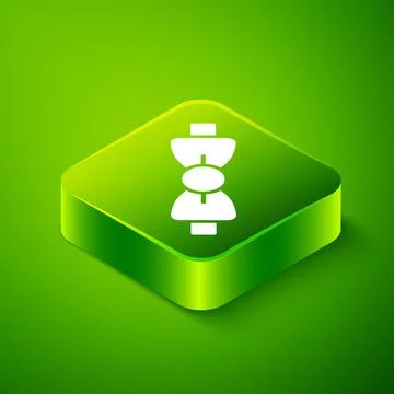 Isometric Bow tie icon isolated on green background. Green square button. Vector Stock Illustration