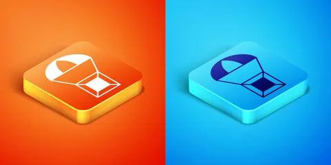Isometric Box flying on parachute icon isolated on orange and blue background Stock Illustration