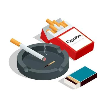 Isometric Box of matches, cigarettes pack, cigarette Stock Illustration