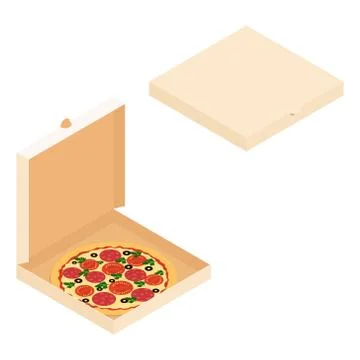 Isometric boxes with pizza isolated on white Stock Illustration
