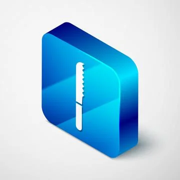 Isometric Bread knife icon isolated on grey background. Cutlery symbol. Blue Illustrazione stock