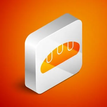 Isometric Bread loaf icon isolated on orange background. Silver square button Stockillustratie