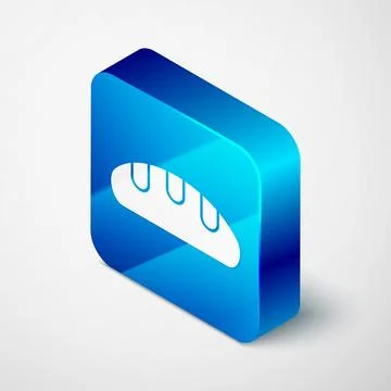 Isometric Bread loaf icon isolated on grey background. Blue square button Stock Illustration
