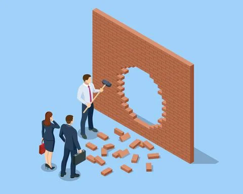 Isometric Breaking the Wall. An alternative Solution to the Problem. Businessman Stockillustratie