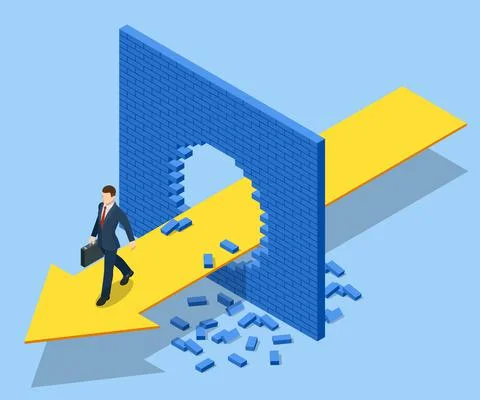 Isometric Breaking the Wall. An alternative Solution to the Problem. Businessman Stock Illustration