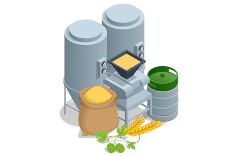 Isometric Brewery beer production, process of beer production in brewery. Illustrazione stock