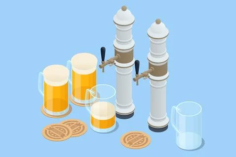 Isometric Brewery beer production, process of beer production in brewery. Illustrazione stock