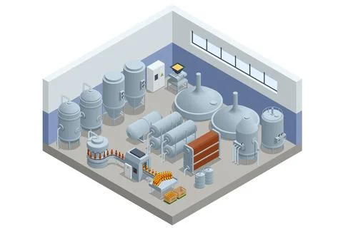 Isometric Brewing, Craft beer brewing equipment in privat brewery. Modern Beer Stock Illustration