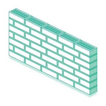 Isometric brick wall. Concept of construction, building structure, masonry,.. Ilustración de archivo