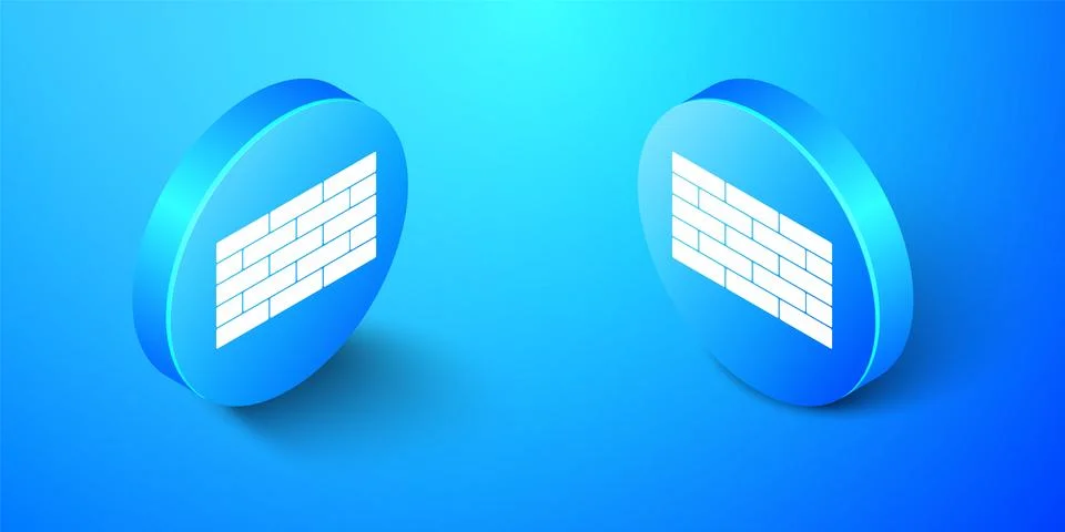 Isometric Bricks icon isolated on blue background. Blue circle button. Vector Stock Illustration