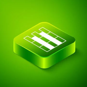 Isometric Bricks icon isolated on green background. Green square button. Vector Illustrazione stock