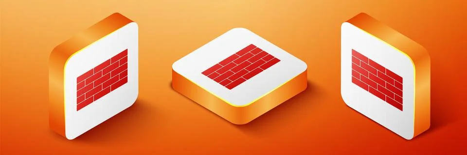 Isometric Bricks icon isolated on orange background. Orange square button Stock Illustration