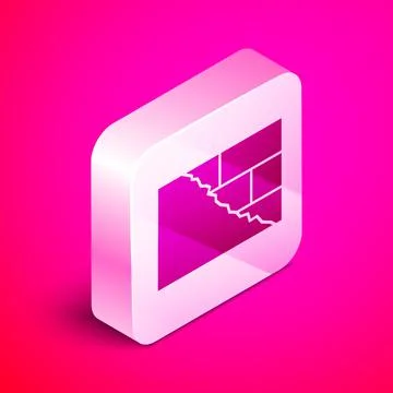 Isometric Bricks icon isolated on pink background. Silver square button. Vector Stock Illustration