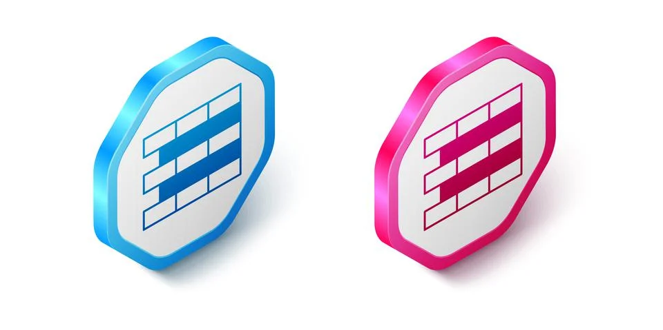 Isometric Bricks icon isolated on white background. Hexagon button. Vector Stock Illustration