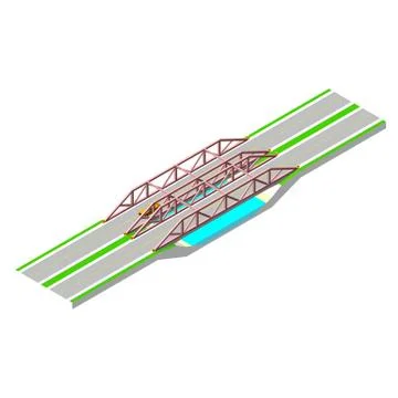 Isometric bridge with a road over the river. Vector illustration isolated on Stock-Illustration