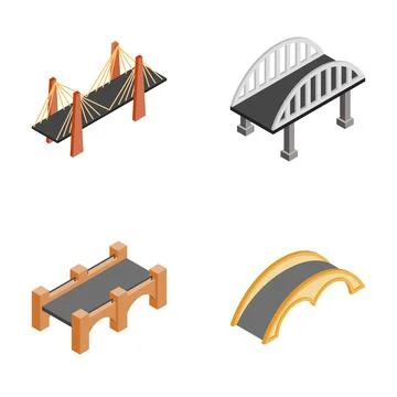 Isometric bridges set displaying various architecture styles Stock Illustration