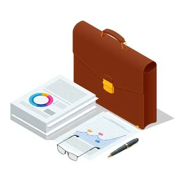 Isometric briefcase icons set on white background. Diplomat, for office, for Stock Illustration