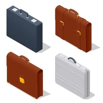 Isometric briefcase icons set on white background. Diplomat, for office, for Stock Illustration
