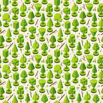 Isometric bright tree set in seamless pattern. Landscape constructor kit Stock Illustration