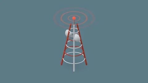 Isometric broadcast radio tower transmitting signal waves Stock Footage 340201649