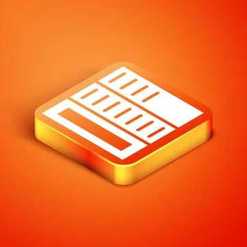 Isometric Brochure template layout icon isolated on orange background. Corpor Illustration