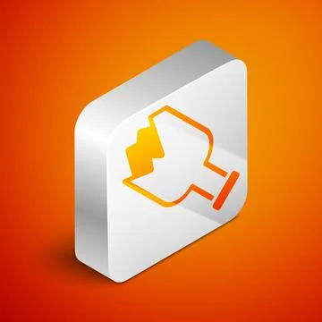 Isometric Broken bottle as weapon icon isolated on orange background. Silver 스톡 일러스트