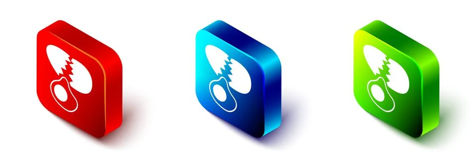 Isometric Broken egg icon isolated on white background. Happy Easter. Red, blue Illustrazione stock