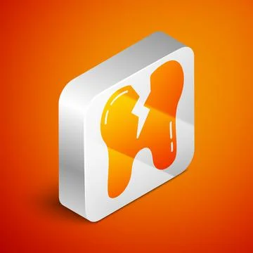Isometric Broken tooth icon isolated on orange background. Dental problem icon イラスト素材