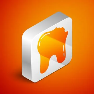 Isometric Broken tooth icon isolated on orange background. Dental problem icon Stockillustratie