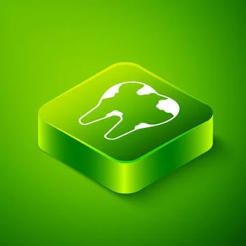 Isometric Broken tooth icon isolated on green background. Dental problem icon Illustrazione stock