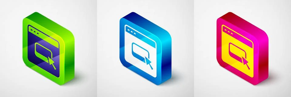 Isometric Browser files icon isolated on grey background. Square button. Vector 스톡 일러스트