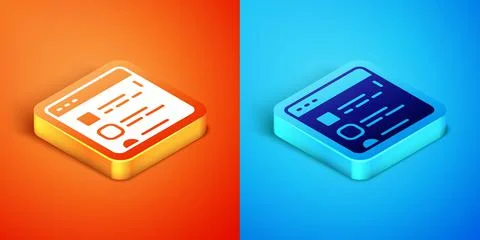 Isometric Browser files icon isolated on orange and blue background. Vector Stock Illustration