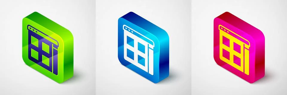Isometric Browser files icon isolated on grey background. Square button. Vector 스톡 일러스트