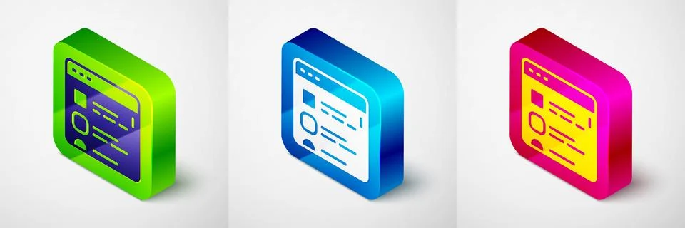 Isometric Browser files icon isolated on grey background. Square button. Vect Illustrazione stock