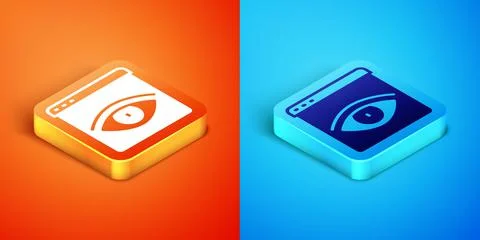 Isometric Browser incognito window icon isolated on orange and blue background Stock Illustration