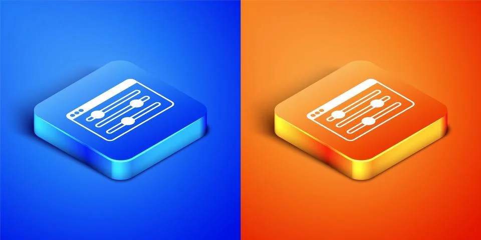 Isometric Browser setting icon isolated on blue and orange background. Adjusting Stockillustratie