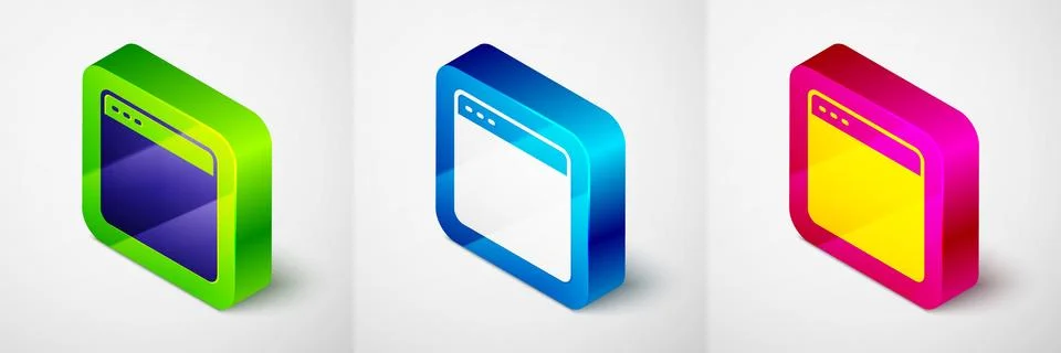 Isometric Browser window icon isolated on grey background. Square button. Vector イラスト素材