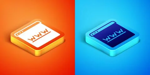 Isometric Browser window icon isolated on orange and blue background. Vector 库存插图